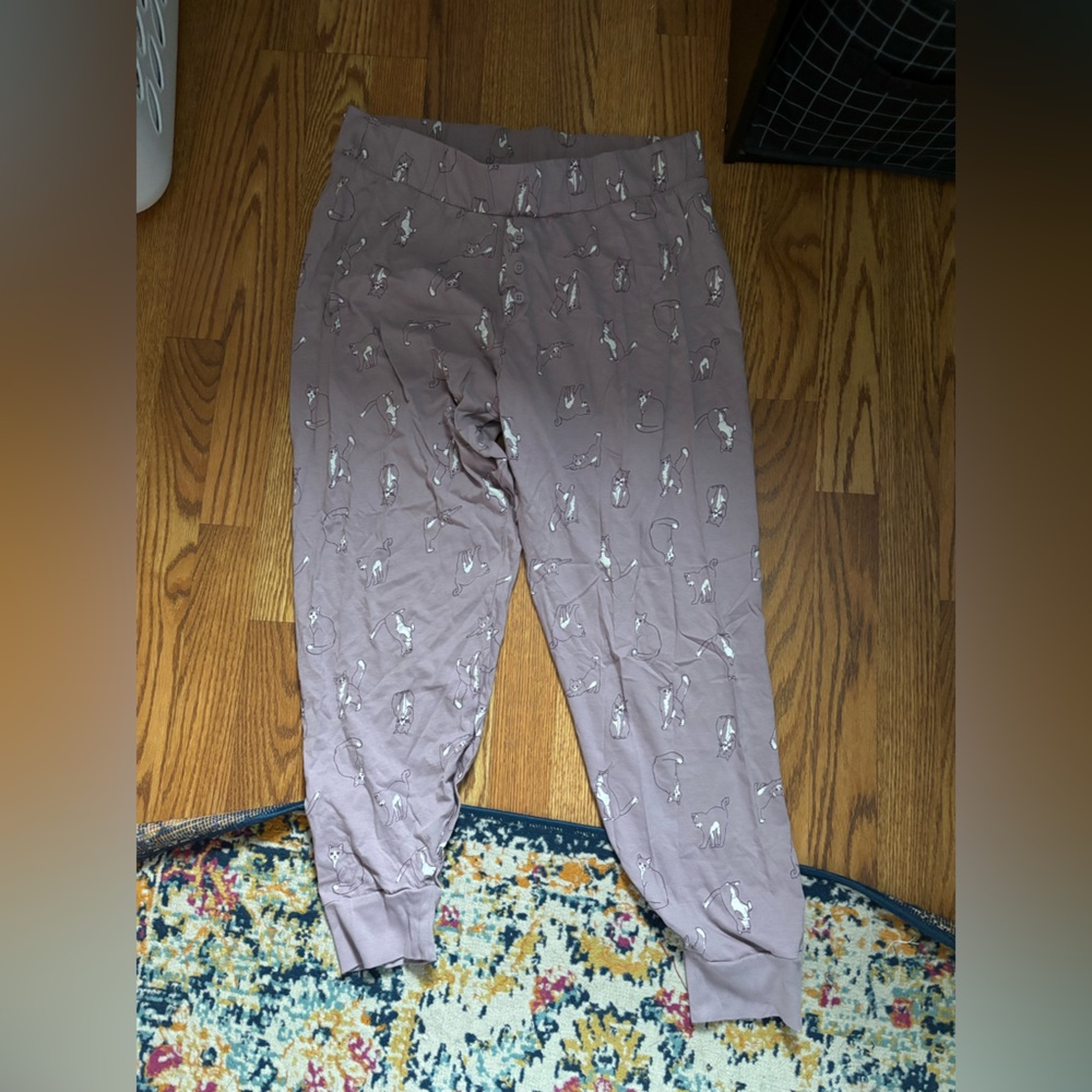 Pajama Pants, Size:L, Color: Purple, Print: Cats, Brand: Dip